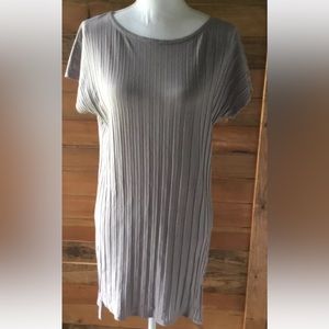Eileen Fisher Bateau Neck Wide Rib Stretch Tunic Knit Shirt Top Zinc Gray